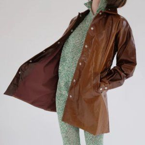 NEW Brown sustainable short trench coat Mozh Mozh Cargo Midi Coat